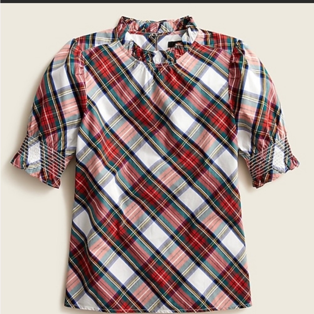 J.Crew Snowy Stewart Tartan Smocked Top